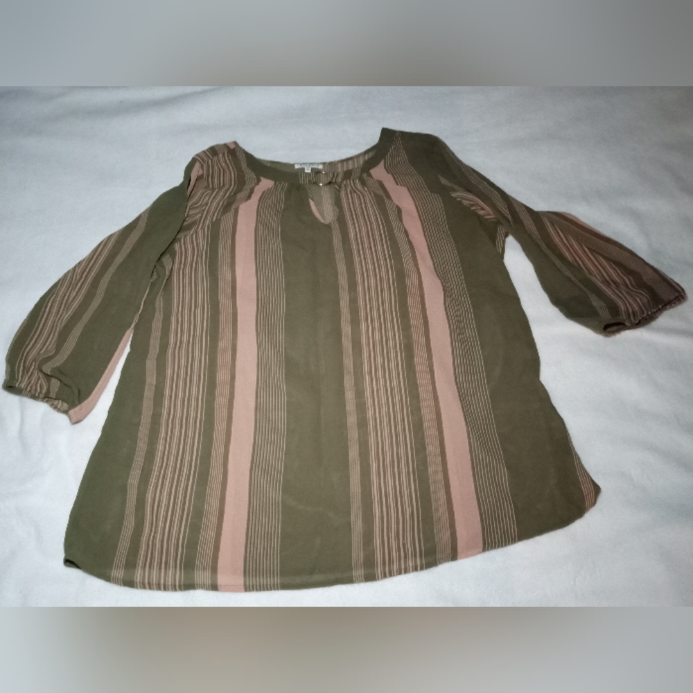 Mileage Plus Size 2X Green Pink Striped Cold Shoulder Tunic Blouse